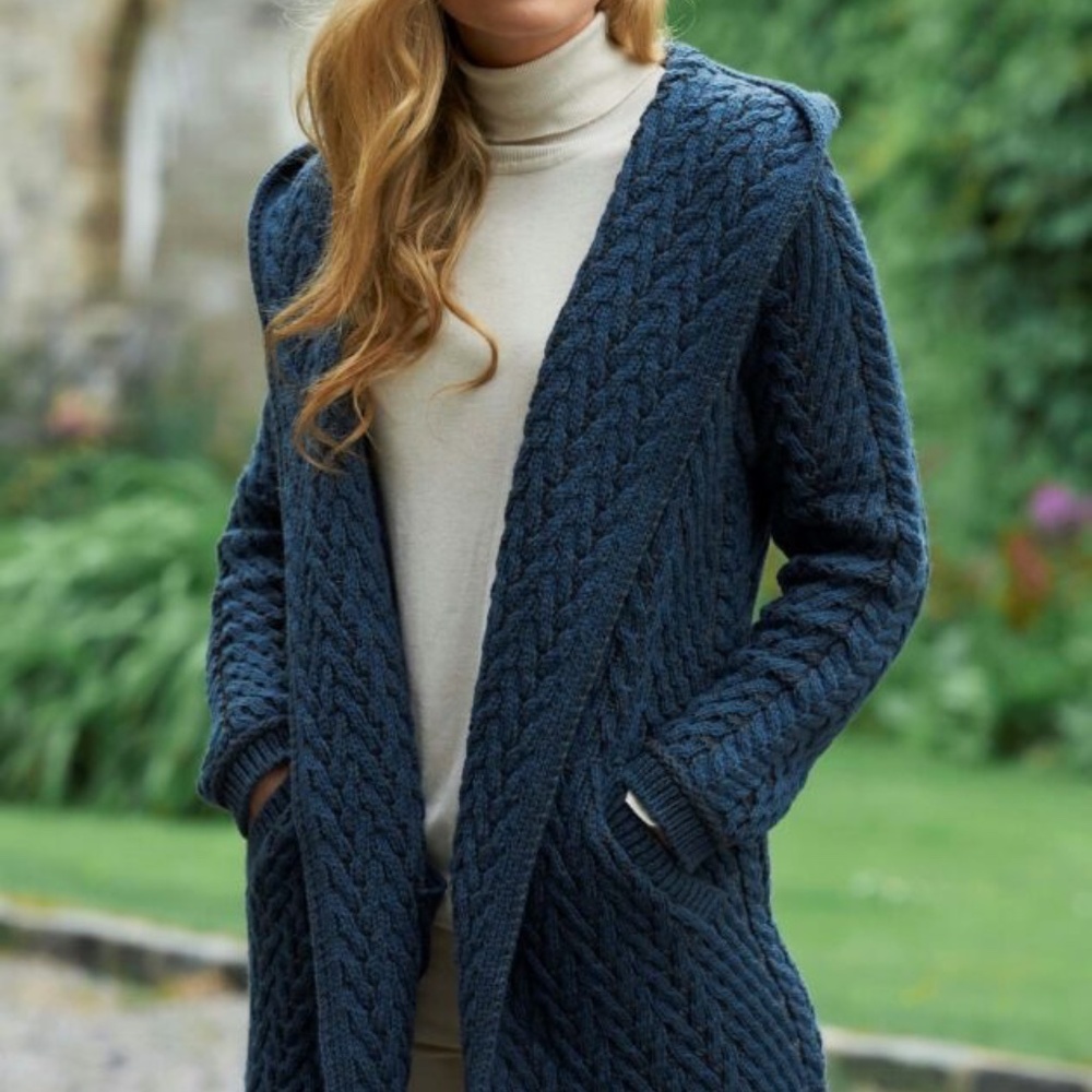 Irish aran crafts long cardigan sweater